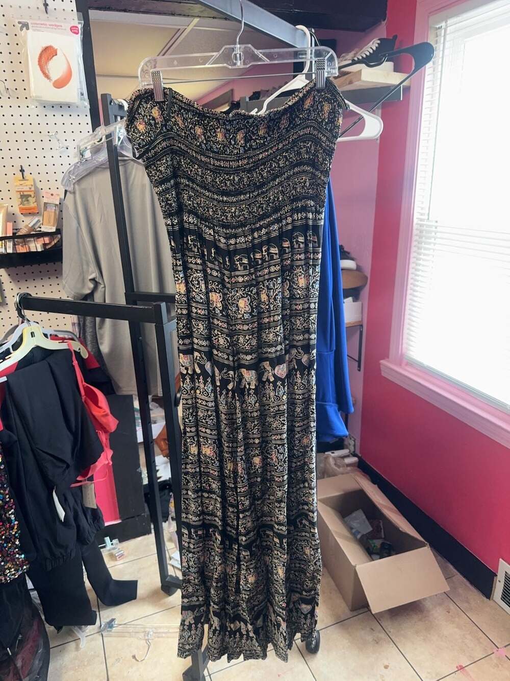 LA Hearts Elephant Print Smocked Strapless Jumpsuit Size L